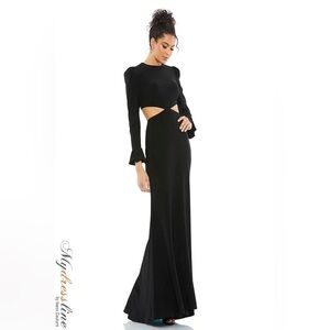 Mac Duggal 67944 Black Long Sleeve Cut Out Gown Size 8 Puff Shoulder NWT $398